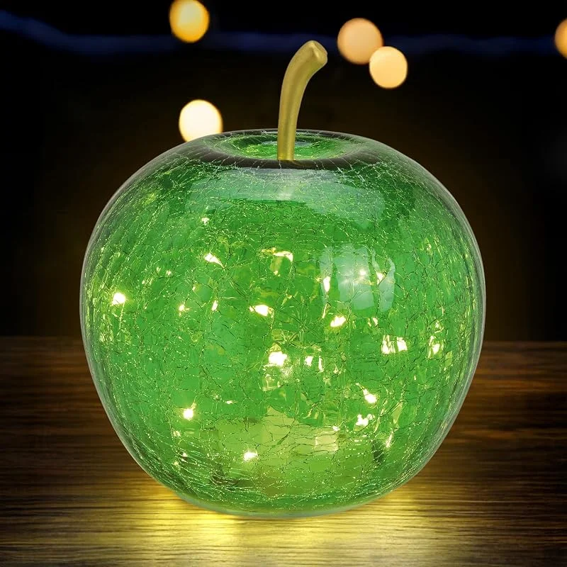 Besuche den Spetebo-Store Spetebo LED Crackle Glas Apfel 16 cm batteriebetrieben mit Timer - grün — Weihnachtsbeleuchtung
