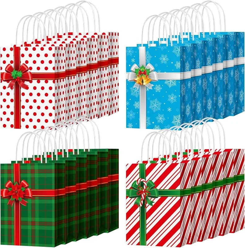 Marke: Yeaqee Yeaqee 80 Stück kleine Weihnachts-Geschenktüten mit Griffen, Großpackung für Weihnachten, Papier, Geschenkverpackung, Urlaub, Partyzubehör, 21, 6 x 15 x 8, 9 cm (lebendiger Stil)