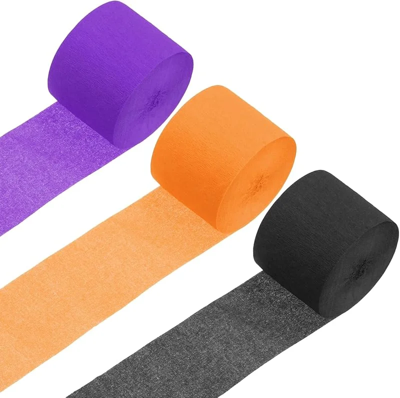 Besuche den QUARKZMAN-Store QUARKZMAN 3 Rollen à 25M Krepppapier Girlanden, Hochzeitsdekoration Girlanden Partydekoration für Hochzeit Valentinstag Festival Hintergrund, Schwarz, Orange, DunkelLila — Geschenkverpackung
