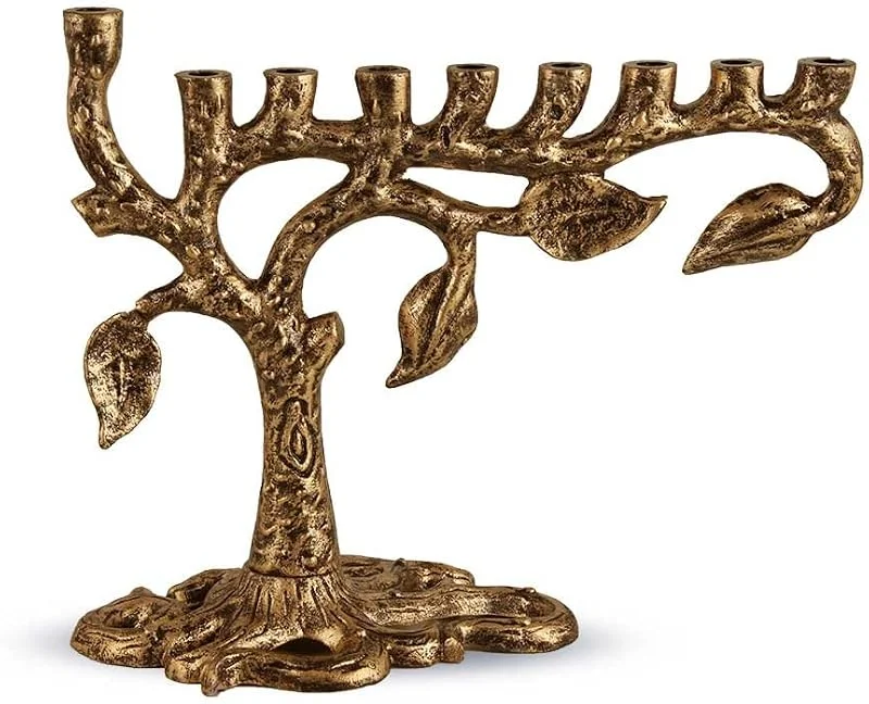 Marke: Zion Judaica Ltd Zion Judaica Künstlerische Menora Baum des Lebens Chanukah-Kerze Menora für Chanukka und ganzjährige Judaica (Antikgold) — Kerzenlicht Abendessen