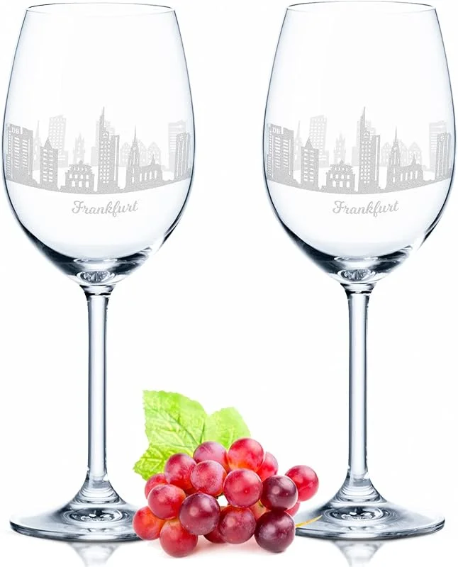 Besuche den GRAVURZEILE-Store GRAVURZEILE Weingläser mit Gravur - Skyline Frankfurt im Set - Hochwertige 360° Lasergravur - schönes Geschenk als Andenken, Souvenir oder für Sammler & Weingenießer zum Geburtstag — Wein und Festtafel