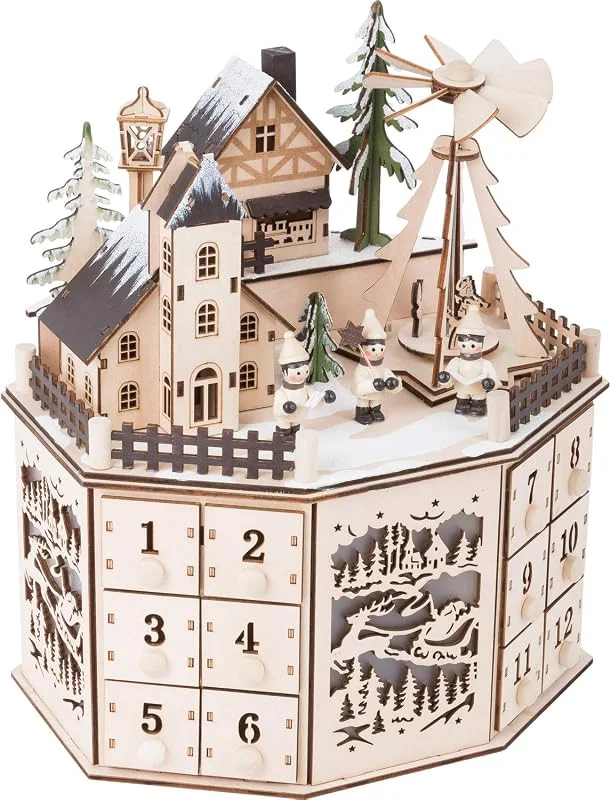 Besuche den small foot-Store Small Foot Adventskalender mit Pyramide aus Holz, detailreich gestaltet mit Beleuchtung, mit 24 Schubladen, 10997, Natur — Weihnachtsdeko