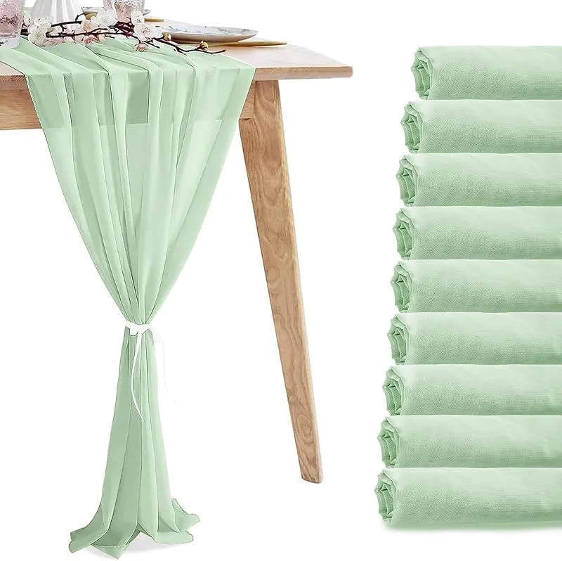 Marke: VZZNN 10 Stück Chiffon Tischläufer, Hochzeitstischläufer, Transparenter, Romantischer Tüll-Tischläufer für Weihnachten, Hochzeit, Brautparty, Babyparty, Geburtstagsfeier, Tischdekorationen (Salbeigrün, 300x 30cm) — Küche & Haushalt