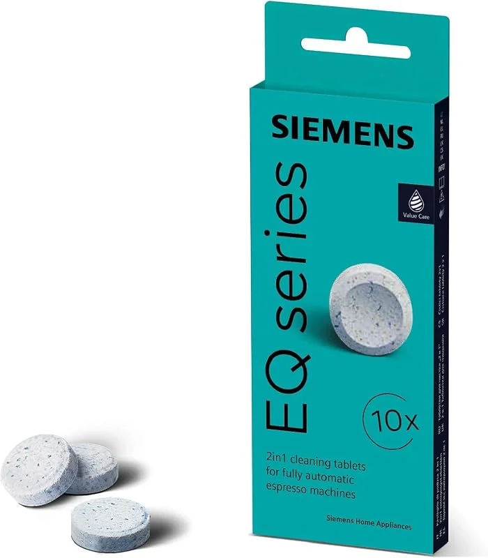 Siemens Reinigungstabletten, 10 Stück, passend für alle Kaffeevollautomaten der EQ Reihe und Einbauvollautomaten, schnelle und zuverlässige Reinigung, für ein langes Maschinenleben, TZ80001A — Wein und Festtafel