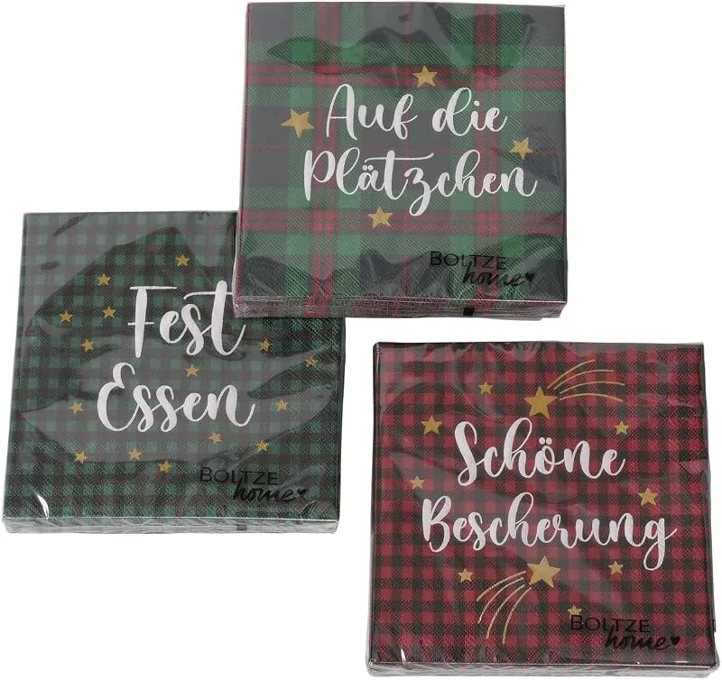 Marke: in due 3 x 20 Servietten Weihnachten Weihnachtsservietten kariert 'Auf die Plätzchen' - 33 x 33 cm — Advent und Tisch