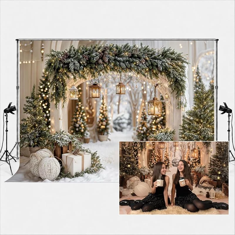 Besuche den Kate-Store Kate Weihnachts-Fotohintergründe 3x2m, 10x6.5Fuß Winter-Weihnachtsbogen verschneite Bäume Neon-Weihnachtshintergrund Kindergeburtstag Familienporträt Fotohintergrund — Geschenkverpackung