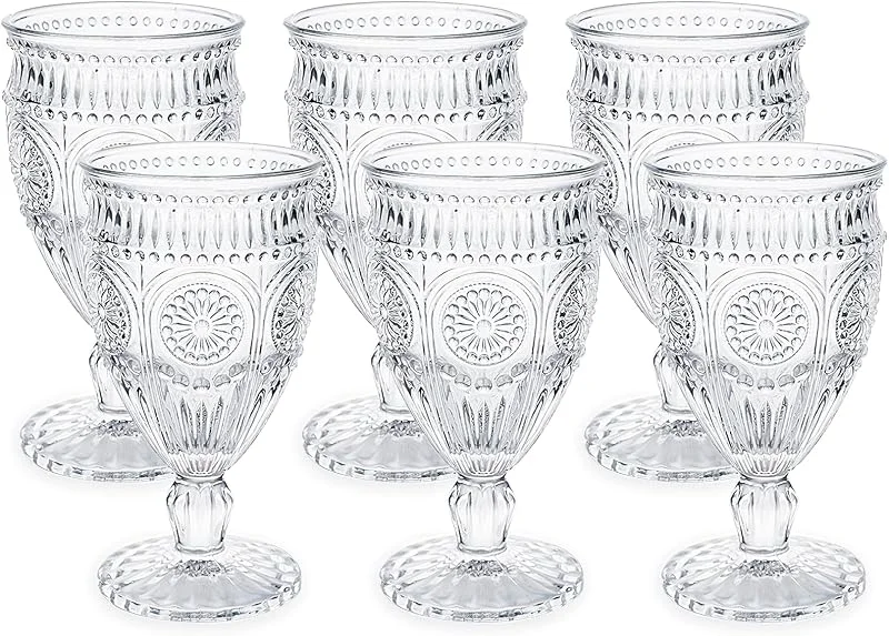 Besuche den Kingrol-Store Kingrol 6 Stück 10oz Weingläser Kelche, 300ml Vintage Wassergläser Kelchgläser Set, Romantische Kristallglas für Party, täglichen Gebrauch — Wein und Festtafel