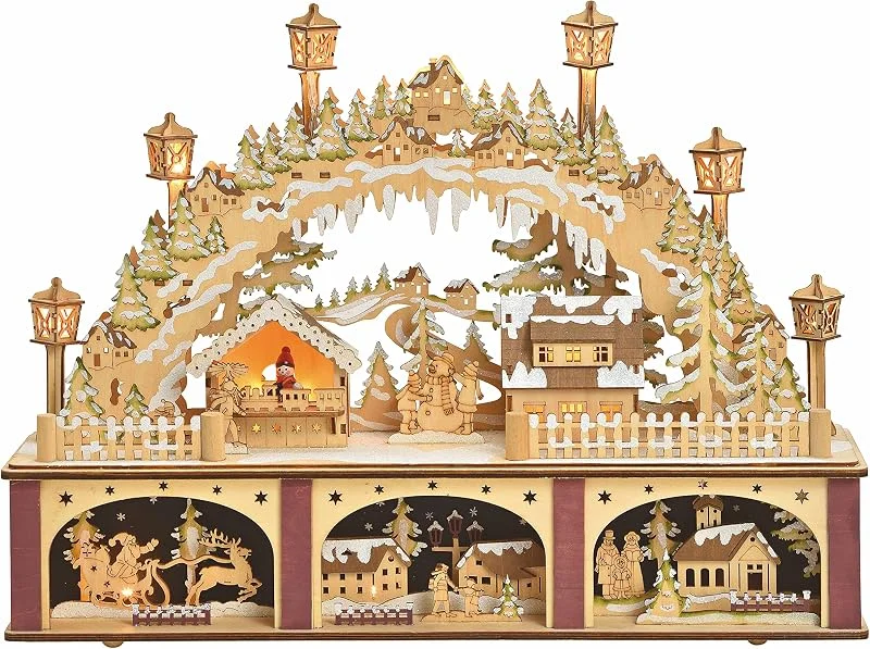 Besuche den Spetebo-Store Spetebo LED Holz Schwibbogen Weihnachtsmark - 45 x 30 cm - Lichterbogen mit 15 LED - Weihnachtsdorf Szene Tisch Fenster Deko beleuchtet Batterie betrieben — Weihnachtsdeko