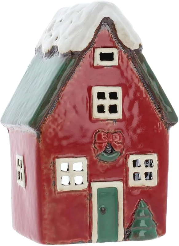 Marke: Shudehill Giftware Shudehill Giftware Village Pottery Teelichthalter, Keramik, Weihnachtsmotiv, Rot — Advent und Tisch