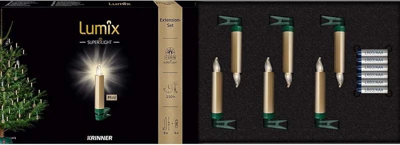 Besuche den Lumix-Store Lumix® Kabellose LED Christbaumkerzen Superlight Mini Metallic Gold Erweiterungs-Set mit 6 Kerzen, Art. 75553 — Weihnachtsbeleuchtung