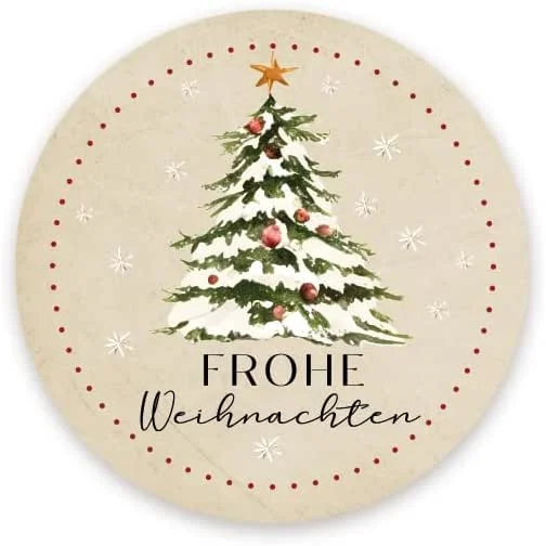 Besuche den Logbuch-Verlag-Store Logbuch-Verlag 200 Weihnachtssticker Frohe Weihnachten Aufkleber auf Rolle rund beige schlicht 4 cm Weihnachtsetiketten — Geschenkverpackung