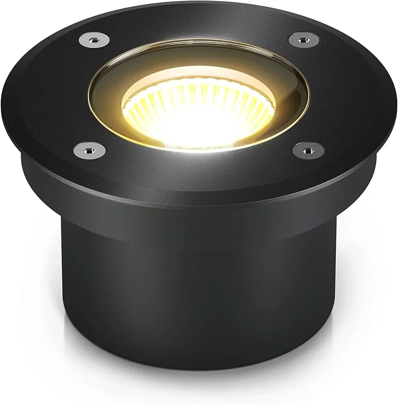 Besuche den lambado-Store lambado® LED Bodenstrahler für Außen - extra flach, befahrbar & wasserdicht inkl. 5W Strahler warmweiss dimmbar - Schwarz runde Bodenleuchte, Bodeneinbaustrahler IP67 für Terrasse & Garten — Weihnachtsbeleuchtung