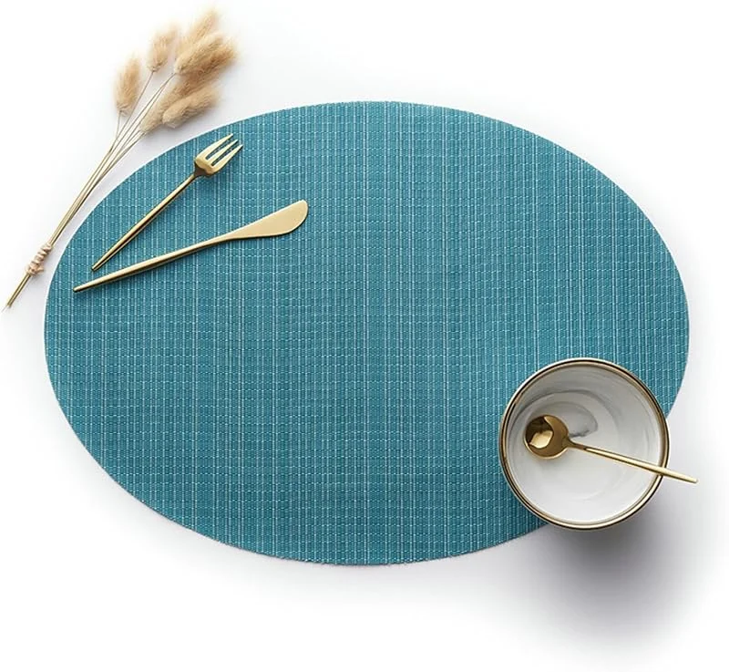 Besuche den Epinki-Store Epinki Tischsets Platzsets Modern Oval, 2Pcs Set 70% Vinyl 30% Polyester Platzdeckchen Weihnachten Deko Oval mit Horizontale Streifen, Tischmatte Modern Blau für Küche Hotel, 45x32.5CM — Küche & Haushalt