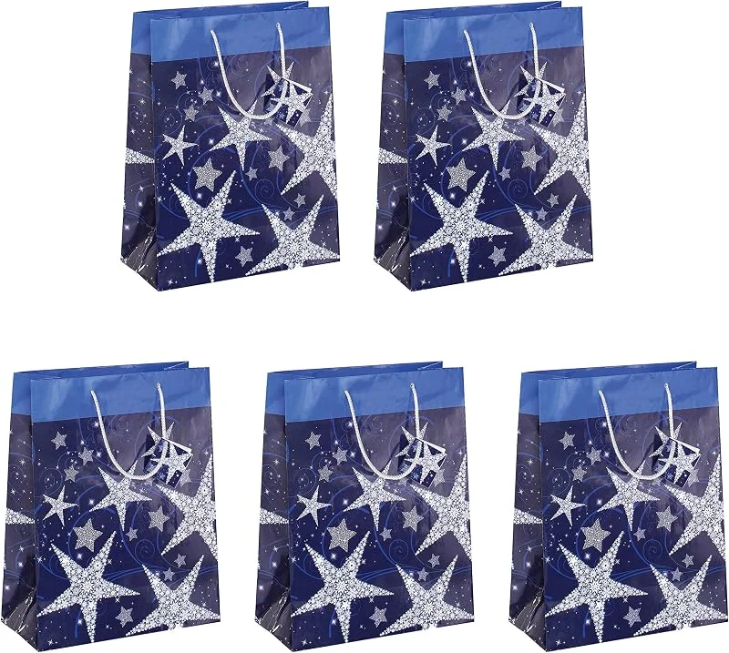 Besuche den Sigel-Store Sigel GT025, 5 große Papier-Geschenktüten 33 x 26 cm, Weihnachten 5er Set, blau, "Shining stars", Papier-Geschenktaschen Weihnachten — Geschenkverpackung