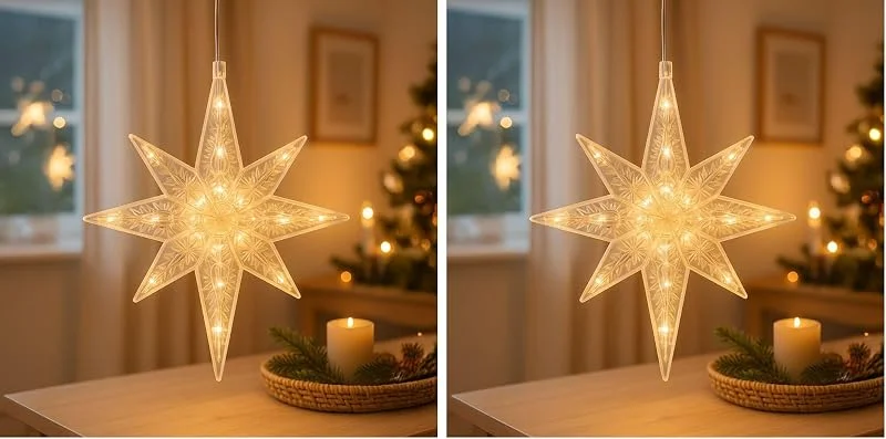 Besuche den Ideen mit Herz-Store Ideen mit Herz LED-Stern Octa, indoor, 27, 5 cm x 19, 5 cm, 11 LED-Lämpchen, warmweiß, transparent, mit Timer-Funktion (6 Stunden AN, 18 Stunden AUS), Fenster-Deko zu Weihnachten (Packung mit 2) — Weihnachtsdeko