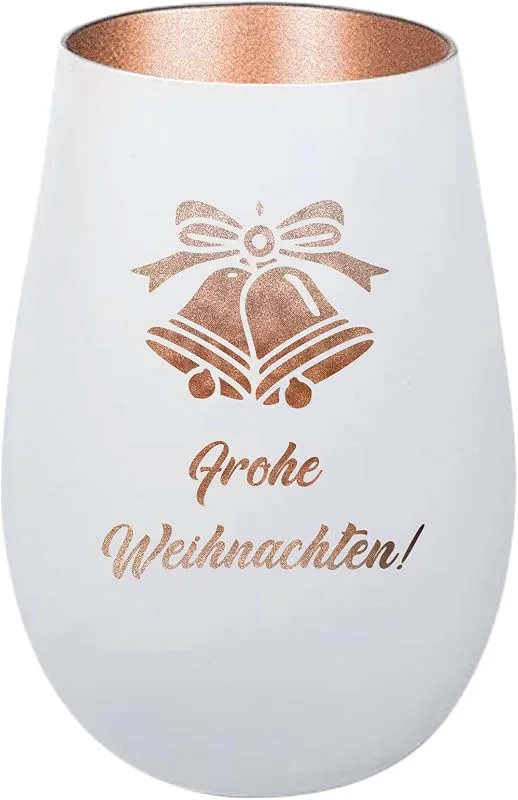Besuche den Der-Porzellan-Laden-Store Windlicht mit Gravur Frohe Weihnachten Glocke Weiß — Advent und Tisch