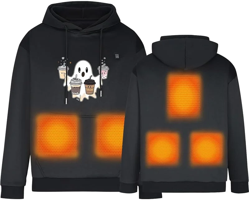Marke: KQIVAM Beheizbare Hoodie Damen Herren mit 5 Heizzonen Elektrische Jacken Sweatshirt Beheizbare Jacke für Motorrad, Weihnachten Beheizbare Jacke Warme Dicke Weiche und Warme Beheizbare Langärmeliges Oberhemd — Heizkleidung