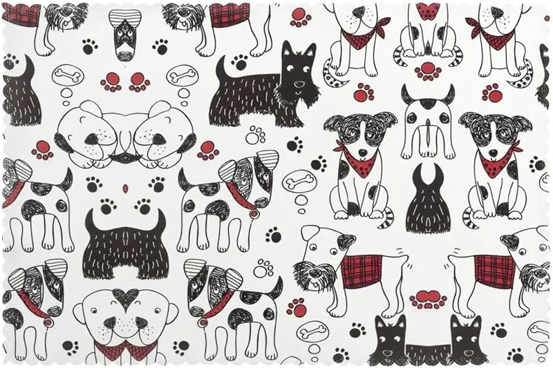 Marke: Dexnel Weihnachtliche Platzsets mit schönen Hunden, waschbar, Polyester, für Küche, Esstisch, Geschenk, 6 Stück — Küche & Haushalt