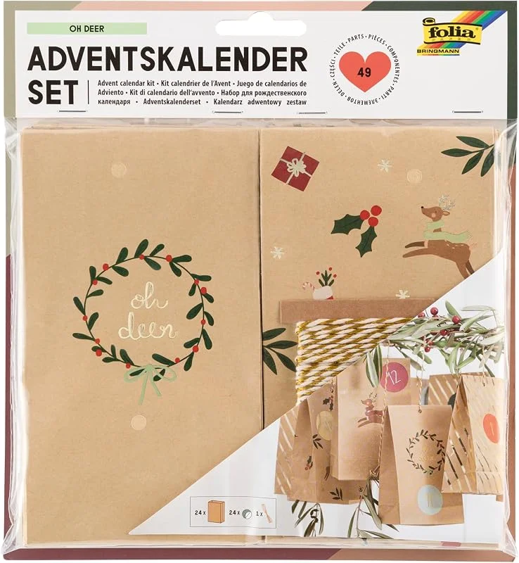 Besuche den folia-Store folia 9387 - Adventskalender Set "OH DEER", 49-teiliges DIY Bastelset zur Gestaltung eines individuellen Adventskalenders — Geschenkverpackung
