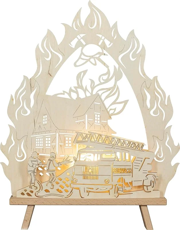Besuche den Rudolphs Schatzkiste-Store Rudolphs Schatzkiste Lichterspitze Feuerwehr LED-Beleuchtung Natur BxHxT 34, 5x43x6cm NEU Schwibbogen Lichterbogen Fensterbogen Spitzbogen Erzgebirge Weihnachten Bergbau Bergmann Licht Holz Dekoration — Weihnachtsdeko