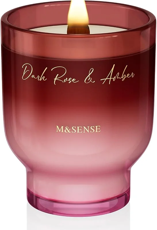 Besuche den M&SENSE-Store M&SENSE Duftkerze Groß Dunkle Rose Bernstein, Knisterkerze mit Holzdocht, 470g 110 Stunden Lang Brennende Sojawachs Duftkerzen im Glas, Luxus Kerze Geschenk für Männer und Frauen — Kerzenlicht Abendessen