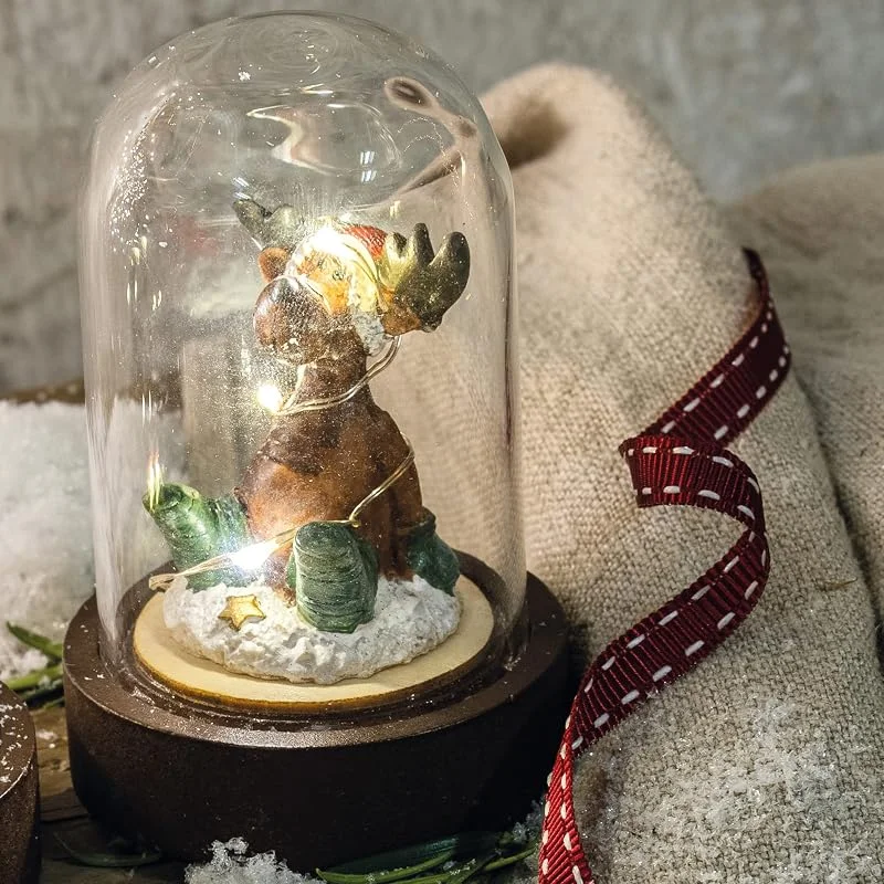 Besuche den hellum-Store hellum LED Glasglocke Rentier warmweiß, für innen mit Batterie & Timer — Weihnachtsbeleuchtung