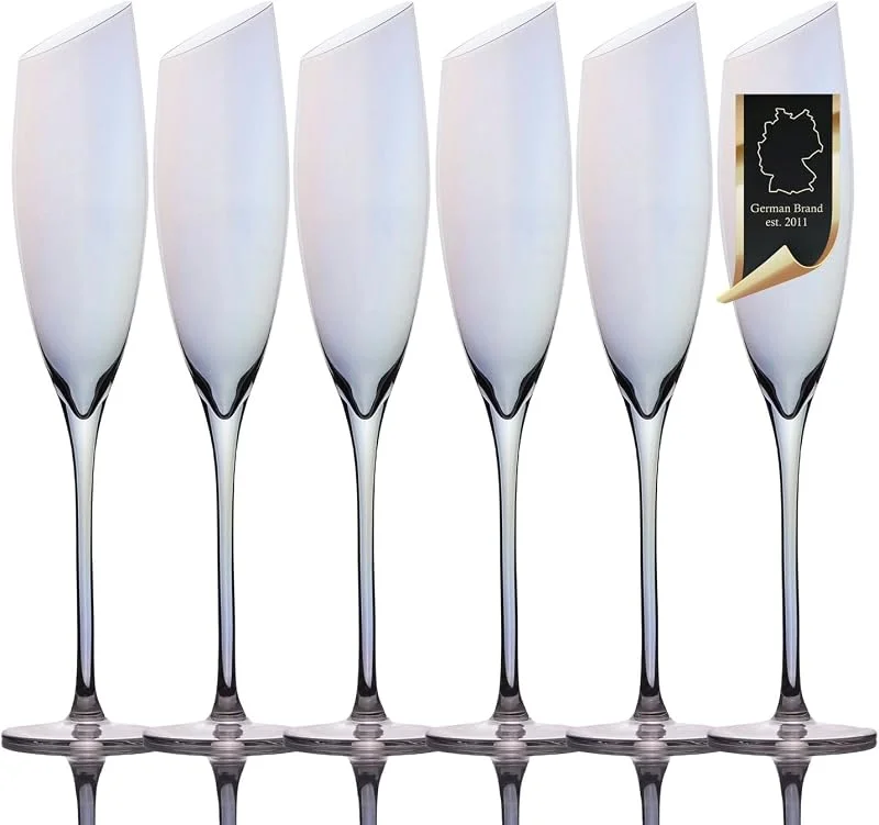 Besuche den INTIRILIFE-Store INTIRILIFE 6x Champagner Glas mit moderner Kante und Regenbogen Schimmer - 150 ml Füllmenge - Sekt Prosecco Glas Spülmaschinenfest Kristallglas stoßfest — Wein und Festtafel