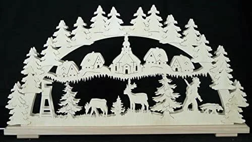 Besuche den Rudolphs Schatzkiste-Store Rudolphs Schatzkiste Schwibbogen mit Dorf Kirche Waldtiere und Beleuchtung BxHxT 70x37x7cm NEU Lichterbogen Fensterbogen Spitzbogen Erzgebirge Seiffen Weihnachten Licht Holz Dekoration Beleuchtung — Weihnachtsdeko
