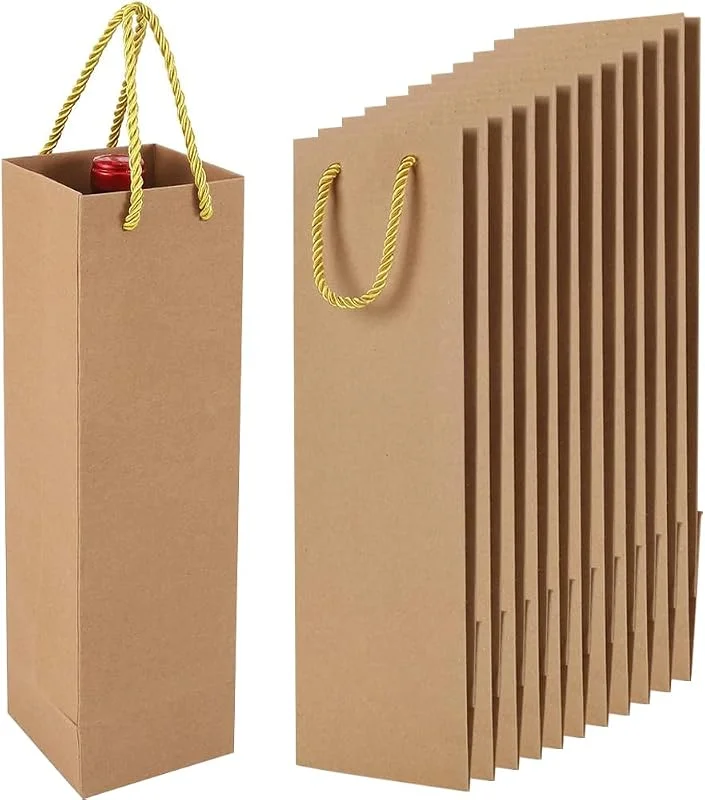 Marke: LoNinLoAn Kraftpapier Wein Geschenktüten, 12 Stück Flaschentüten Geschenktüte mit Griff, Kraft-Wein-Organizer für Weihnachten Hochzeit Geburtstag Party — Geschenkverpackung