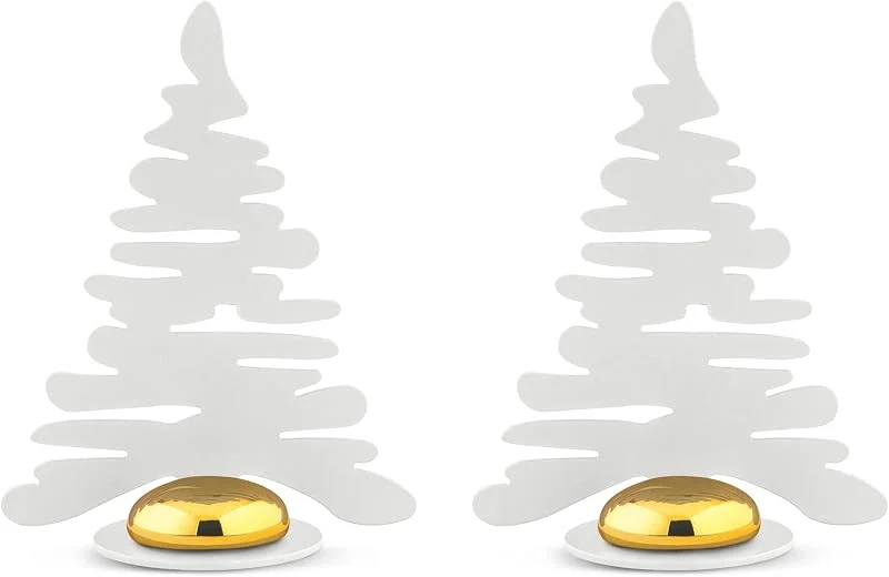 Alessi Barkplace Tree BM16S2 W - Set mit Zwei Tischkarten in Form eines Weihnachtsbaums, aus mit Epoxidharz Gefärbtem Stahl, Weiß mit Porzellanmagnet — Advent und Tisch