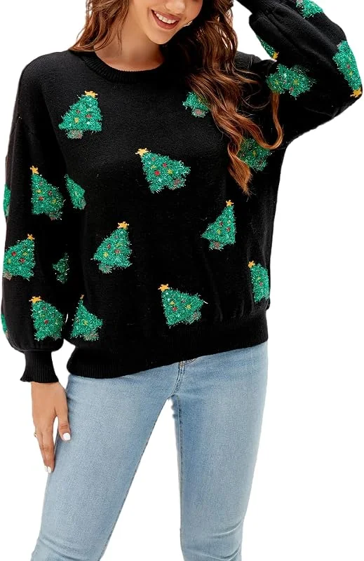 Marke: LUBOT LUBOT Hässlicher Weihnachtspullover für Damen, weiche Acryl-Mischung, niedlich, flauschig, lustig, Winter, Urlaub, Partys, Strickpullover — Weihnachtsmode