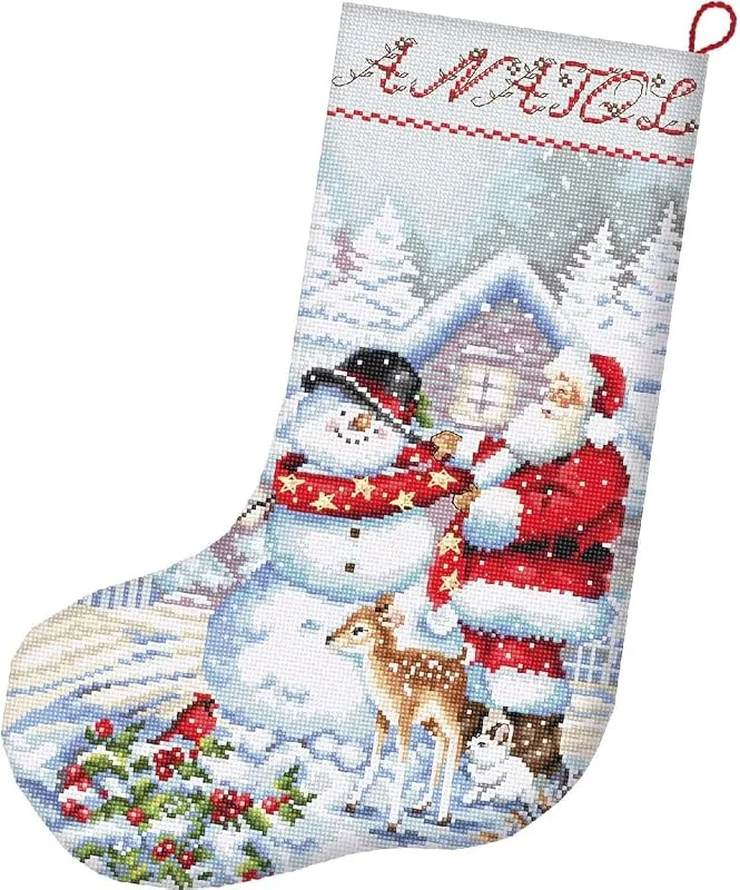 Marke: Letistitch Letistitch Kreuzstich Set Weihnachtsstrumpf Schneemann und Santa, Zählmuster, 24, 5x37cm — Weihnachtsdeko