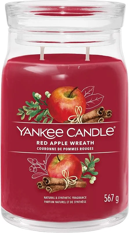 Besuche den Yankee Candle-Store Yankee Candle Signature Duftkerze, große Kerze mit langer Brenndauer „Red Apple Wreath“, Soja-Wachs-Mix, Perfekte Geschenke für Frauen — Kerzenlicht Abendessen