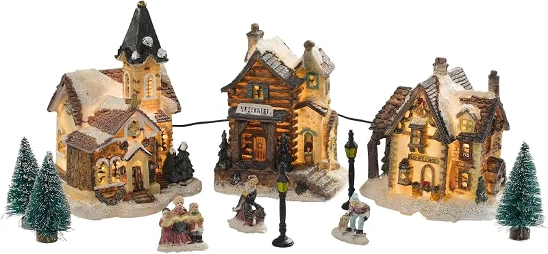 Marke: HOME VILLAGE codico Coffret 3 Häuser 11 Pieces 10 LED 38 x 14, 5 x 19, 5 cm, weiß — Weihnachtsdeko