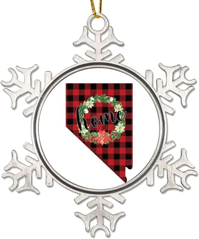 Marke: CowkissSign Weihnachtskranz Nevada Dekoration Ornamente American State USA Staates Neuheit Metall Schneeflocke Weihnachten Ornamente Geschenk Home State Rot und Schwarz Plaid Weihnachtsbaum Dekorationen — Weihnachtsdeko
