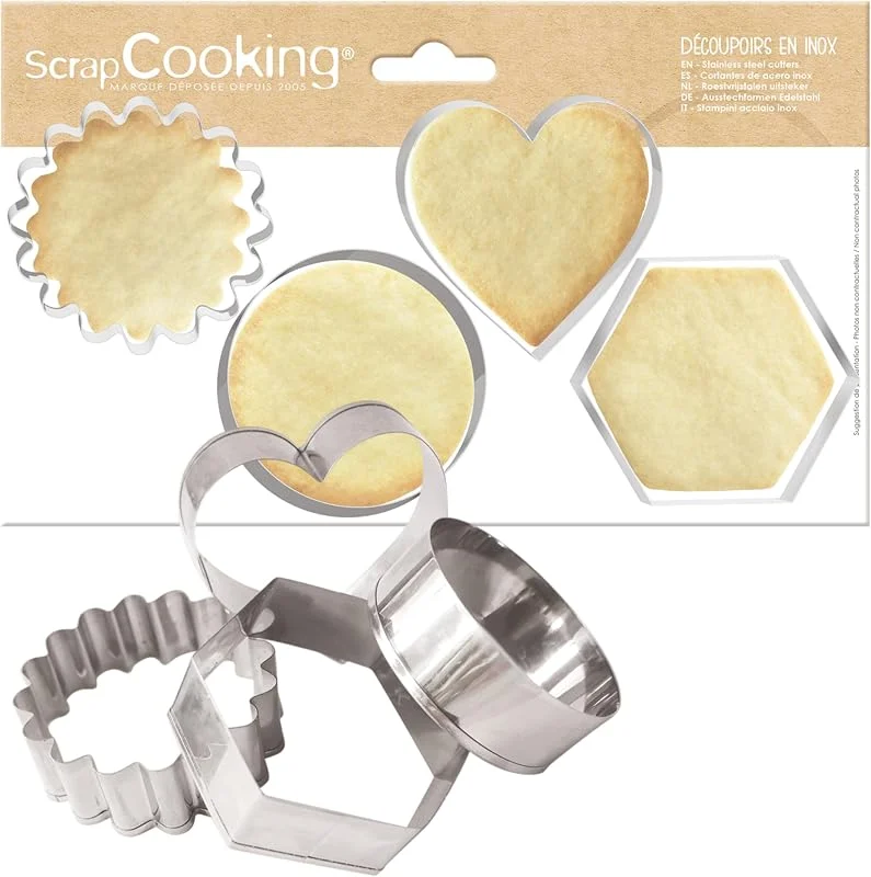 Besuche den ScrapCooking-Store ScrapCooking - 4 Ausstechformen aus Edelstahl - Keks-Ausstecher für Plätzchen & Gebäck - Rund, Gewellt, Herz & Sechseck - Backzubehör für Kinder & Erwachsene - 2064 — Weihnachtskueche
