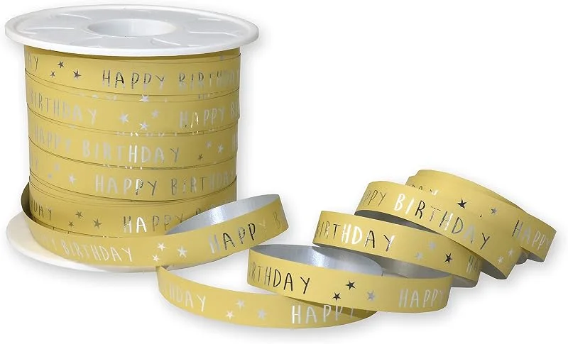 Besuche den PRÄSENT-Store C.E. Pattberg Prasent-BIRTHDAY Bedrucktes Band, senfgelb, 100 m Länge, 10 mm Breite, Polypropylen, 10 mm-100 m — Geschenkverpackung