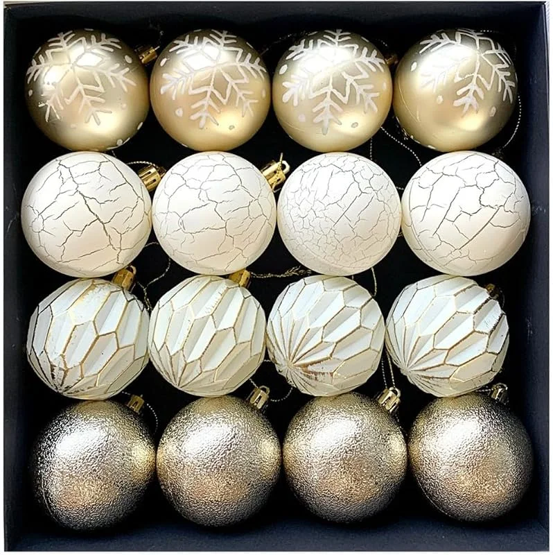 Marke: EasyByMall 16-teiliges Weihnachtskugel-Box-Set, 6 cm, bruchsichere Kunststoff-Weihnachtskugeln, Ornamente, Dekoration für Weihnachten, Neujahrspartys zum Aufhängen (Champagner) — Weihnachtsdeko