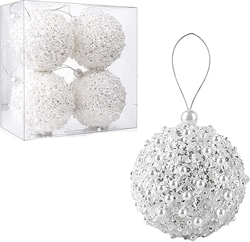 Marke: HBB HBB Weihnachtsbälle, 4pcs Christmas Ball Ornaments, Weihnachtsbaum Kugeln Dekoration für Weihnachtsbäume Hochzeit Party Dekoration (8cm, Weiß) — Weihnachtsdeko