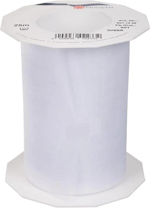 Besuche den PRÄSENT-Store PRÄSENT C.E. Pattberg Sheer Organzaband weiß, 25 m Geschenkband zum Einpacken von Geschenken, 112 mm Breite, Zubehör zum Dekorieren & Basteln, Dekoband — Geschenkverpackung