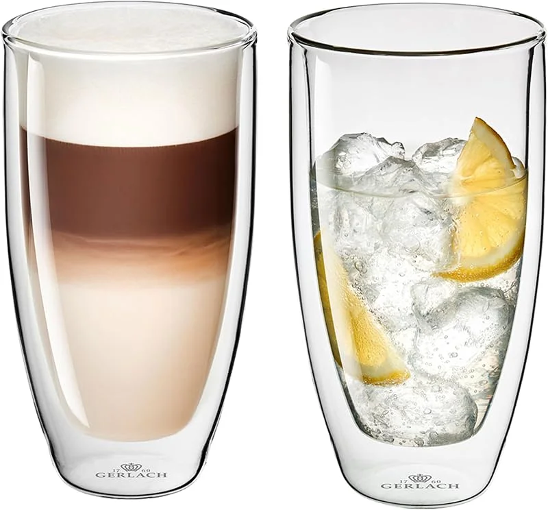 Besuche den Gerlach 1760-Store Gerlach 1760 Doppelwandige Gläser 2er Set Thermogläser 350 ml Kaffeegläser Teegläser Latte Macchiato Gläser Flow — Wein und Festtafel