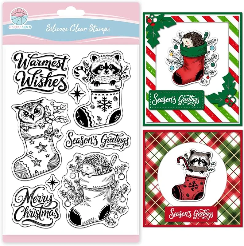 Besuche den GLOBLELAND-Store GLOBLELAND Klare Stampl Weihnachtsstrumpf Tiere Transparente Stempel Eule Waschbär Igel Silikonstempel Lustige Tiere Clear Stamps für DIY Journal Scrapbooking Fotoalbum Kartenherstellung — Weihnachtsdeko