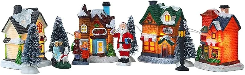 Marke: Eleage Weihnachtsdorf-Set, LED-beleuchtete Miniaturhäuser mit Verbessertem Design für Heim- und Urlaubsdekoration, 29 X 19 X 6 cm, Kunstharz-Kollektion, Geschenk — Weihnachtsdeko