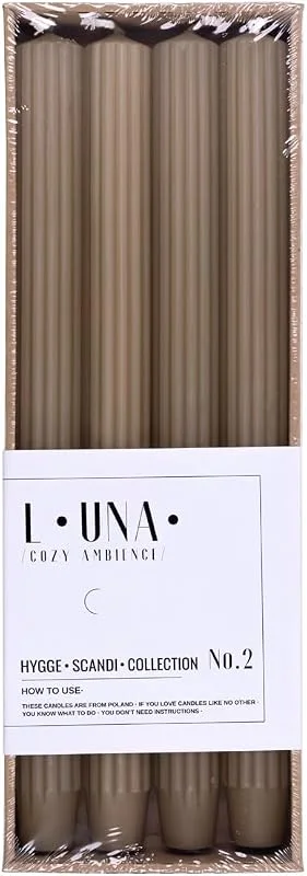 Besuche den DONAU HOME-Store Set Lange Stabkerzen Gerippt, Pfefferfarbe - Beige, 4 Stück, 30 x Ø 2, 5 cm Unparfümiert, Geriffelte Stabkerzen — Kerzenlicht Abendessen