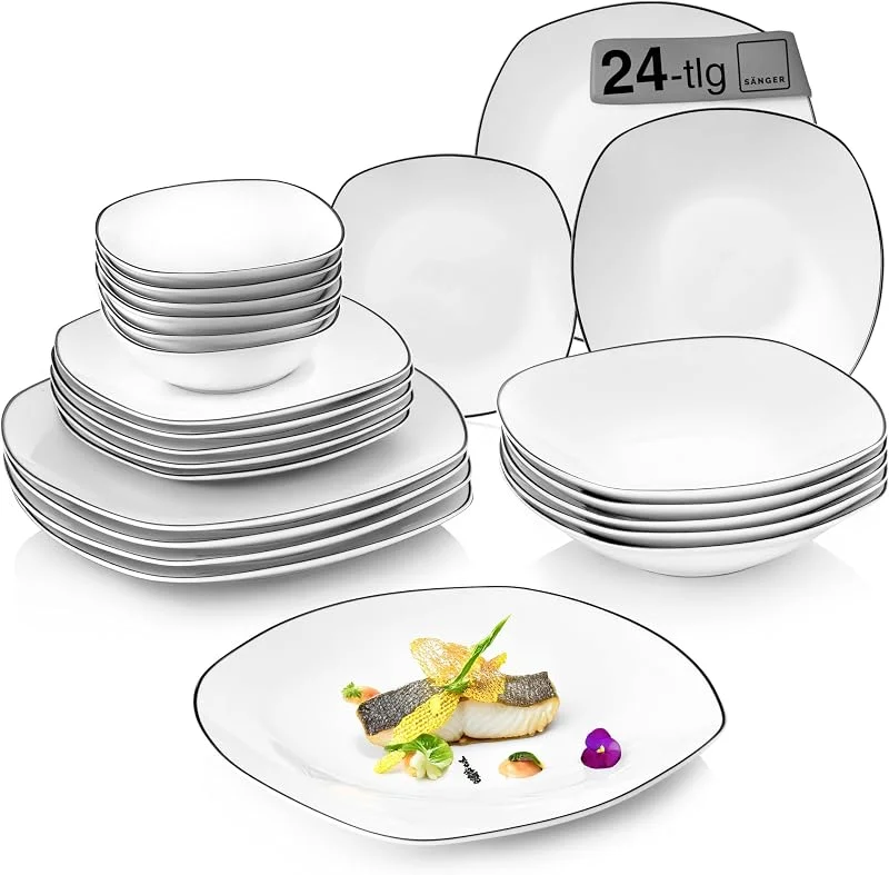Besuche den Sänger-Store SÄNGER Kombiservice Bilgola Black Rim 24 tlg, Porzellan Geschirrset — Advent und Tisch