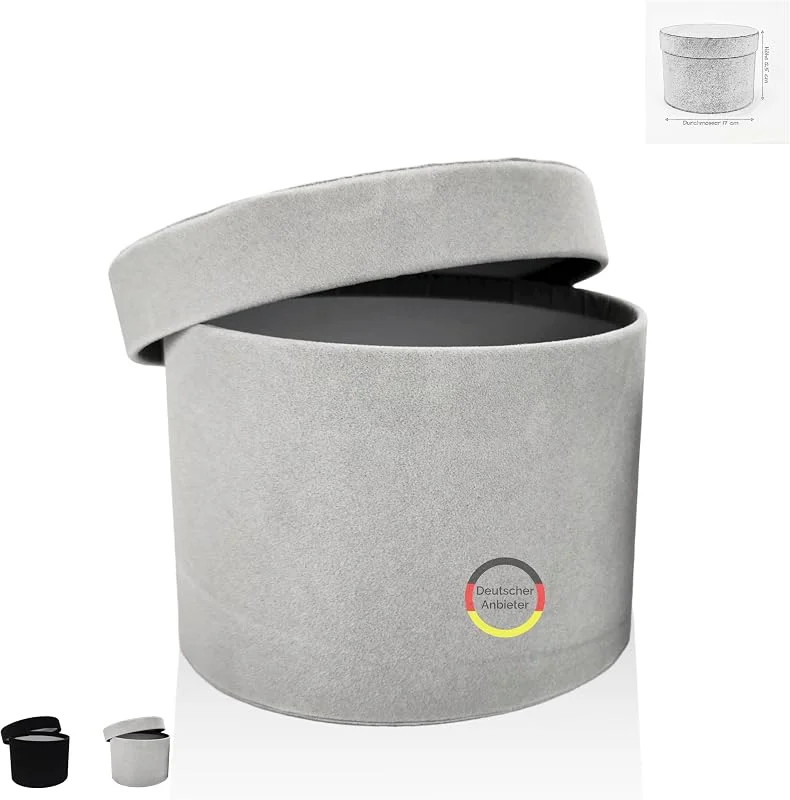 Besuche den FleurDekoer-Store FleurDekoer Geschenkbox Rund mit Deckel [Samt] Flowerbox Schachtel für Blumen Schokolade für Geburtstag Hochzeit Weihnachten Muttertag Valentinstag, H 12.5cm, D 17cm (hellgrau) — Geschenkverpackung