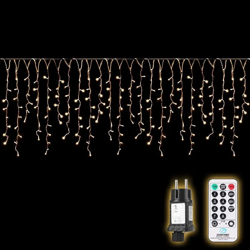 Besuche den SALCAR-Store SALCAR LED Eisregen Lichterkette Außen 10m mit Fernbedienung, Warmweiß — Weihnachtsbeleuchtung