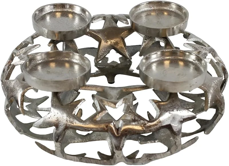 Besuche den Fachhandel Plus-Store Kerzenständer für Stumpenkerzen – moderner Kerzenhalter für bis zu 4 Kerzen – Metall Deko-Kerzenleuchter in verschiedenen Designs & Farben (Silber, Starlight) — Kerzenlicht Abendessen