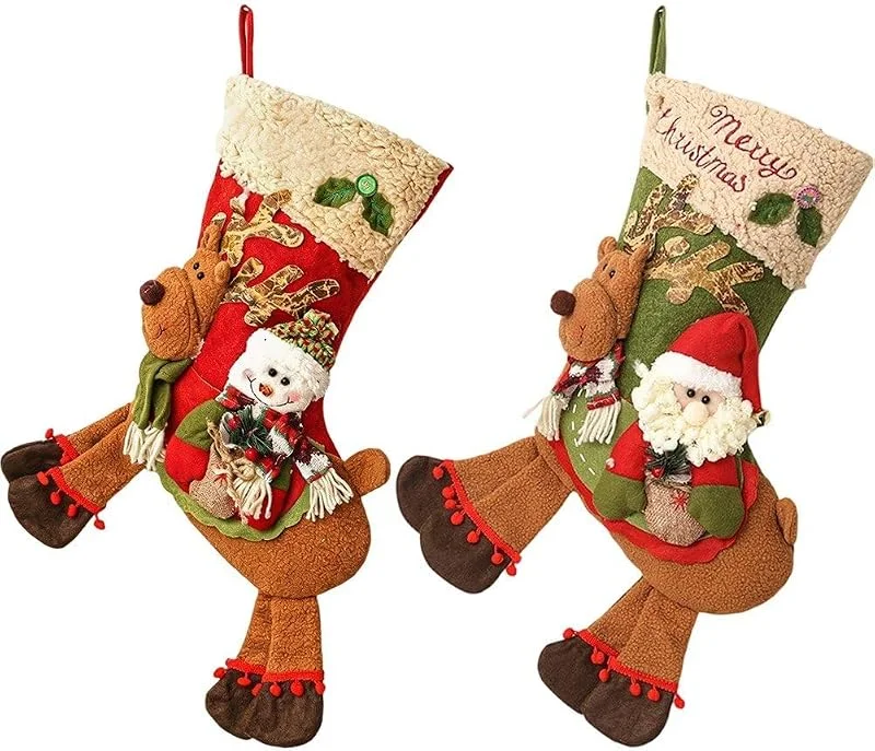 Marke: Sofezdo Weihnachtsstrümpfe, 2er-Set, Cartoon-weihnachtsmann Und Elch-anhänger, Große Weihnachtsbaumstrümpfe Für Die Familienweihnachtsdekoration