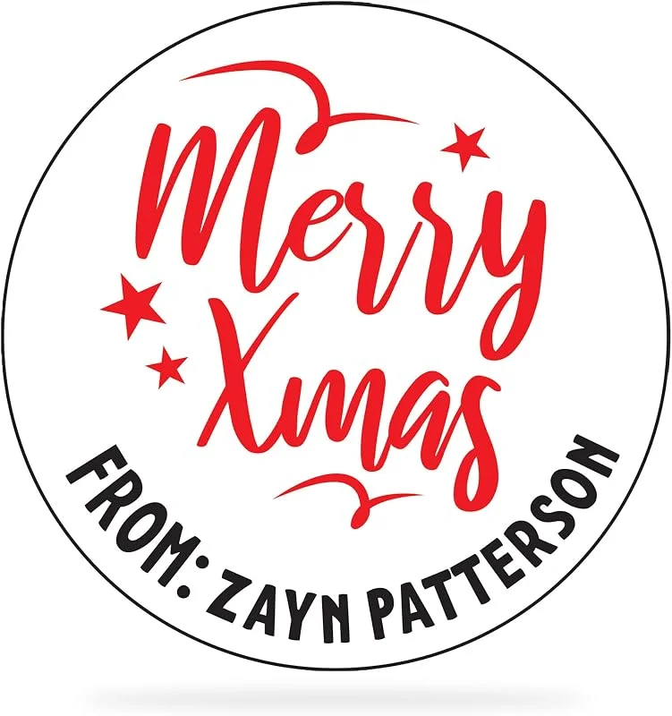 Marke: Cusmiz Weihnachtsaufkleber mit Namen, Personalisierte Weihnachtsetiketten für Geschenke, Set mit 120 Kreisförmigen Feiertagsaufklebern, Selbstklebende Etikett 5.1 cm (Muster 2) — Geschenkverpackung